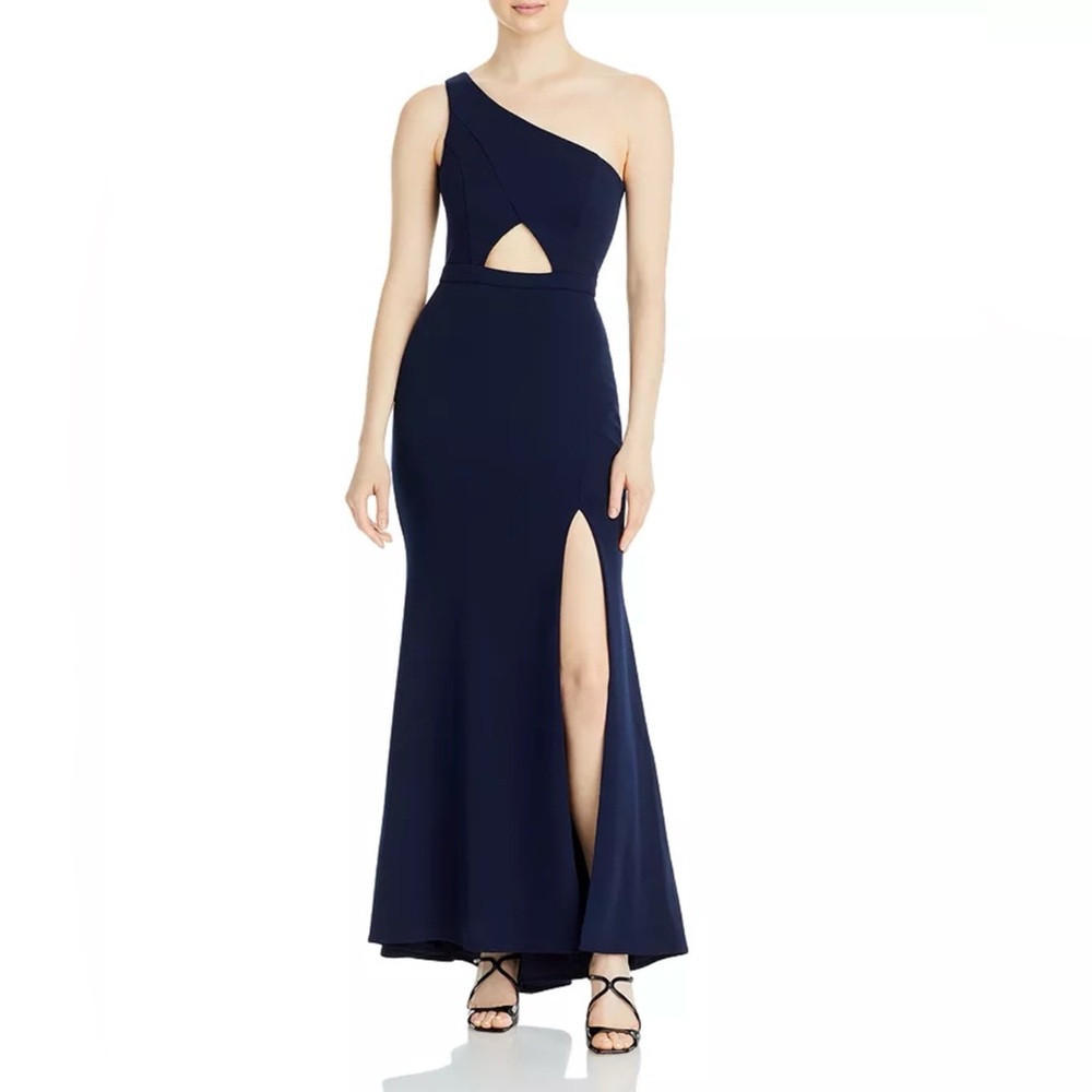 Aqua Midnight Blue One-Shoulder Gown